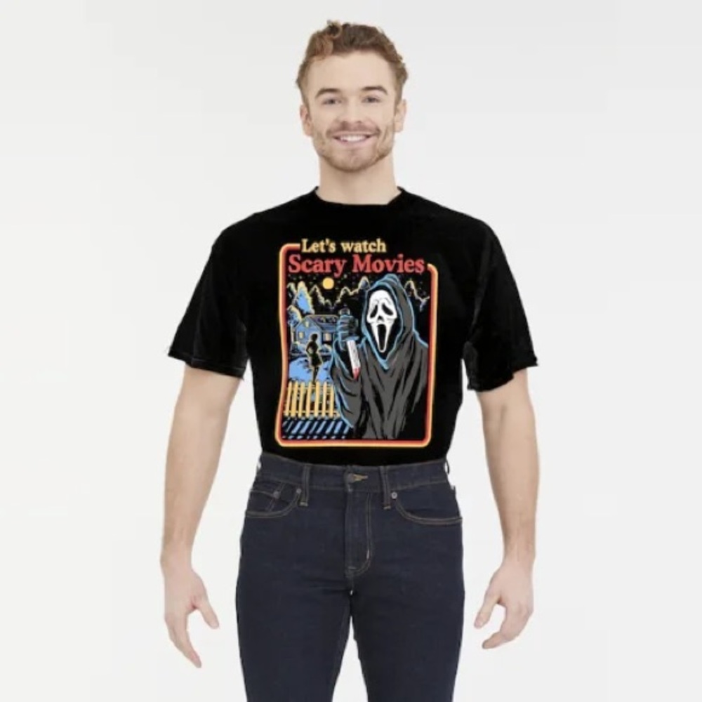Men's Changes Ghost Face Black T-Shirt Large Graphic T Lets Watch Scary Movie